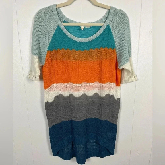 Moth Anthropologie Sweater Womens‎ XS Topographic Colorblock Semi Sheer High Low - Picture 1 of 11